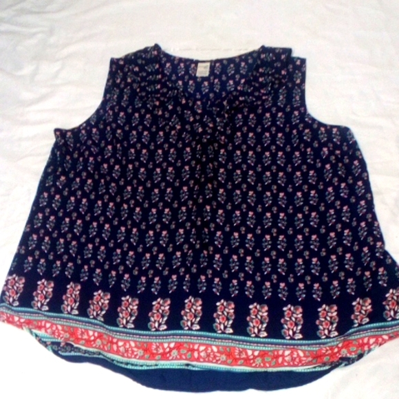 EUC Terra & Sky Blue Red Ruffle Top High Low Hem Size - Picture 5 of 5